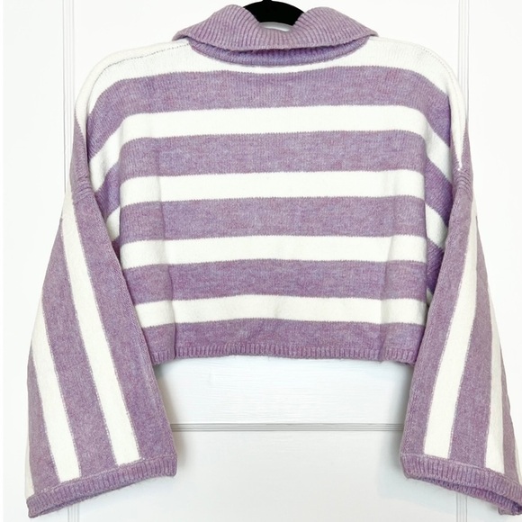 NWT LOVE LEMONS 90s Lavender Stripe V-Neck Oversized Soft Knit Cropped Sweater M - Picture 12 of 15